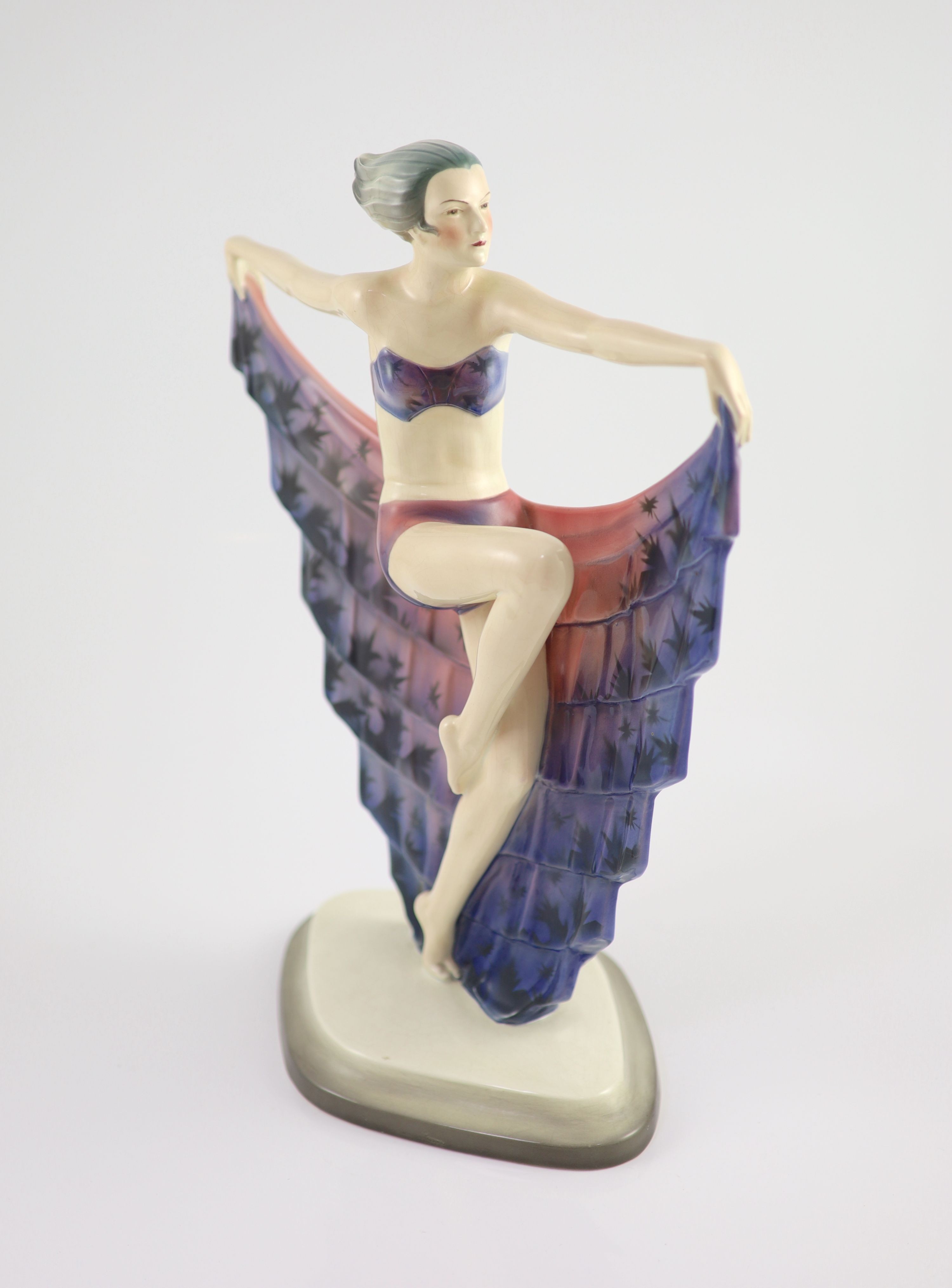 Josef Lorenzl for Goldscheider, a rare large pottery figure of a dancer, 40cm high